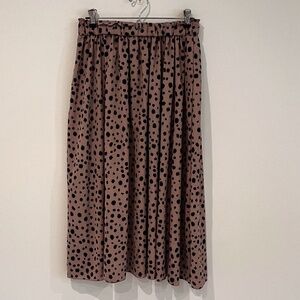 Shein Women's Midi Skirt Elastic Waist Polka Dot Mocha Brown Black Size 6/Medium
